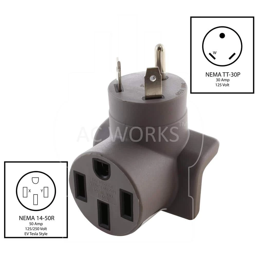 EVSE RV/Generator TT-30 Plug to 50A Electric Vehicle Adapter for Tesla by AC WORKS 4 EVSE RV/Generator TT-30 Plug to 50A Electric Vehicle Adapter for Tesla by AC WORKS - Image 2