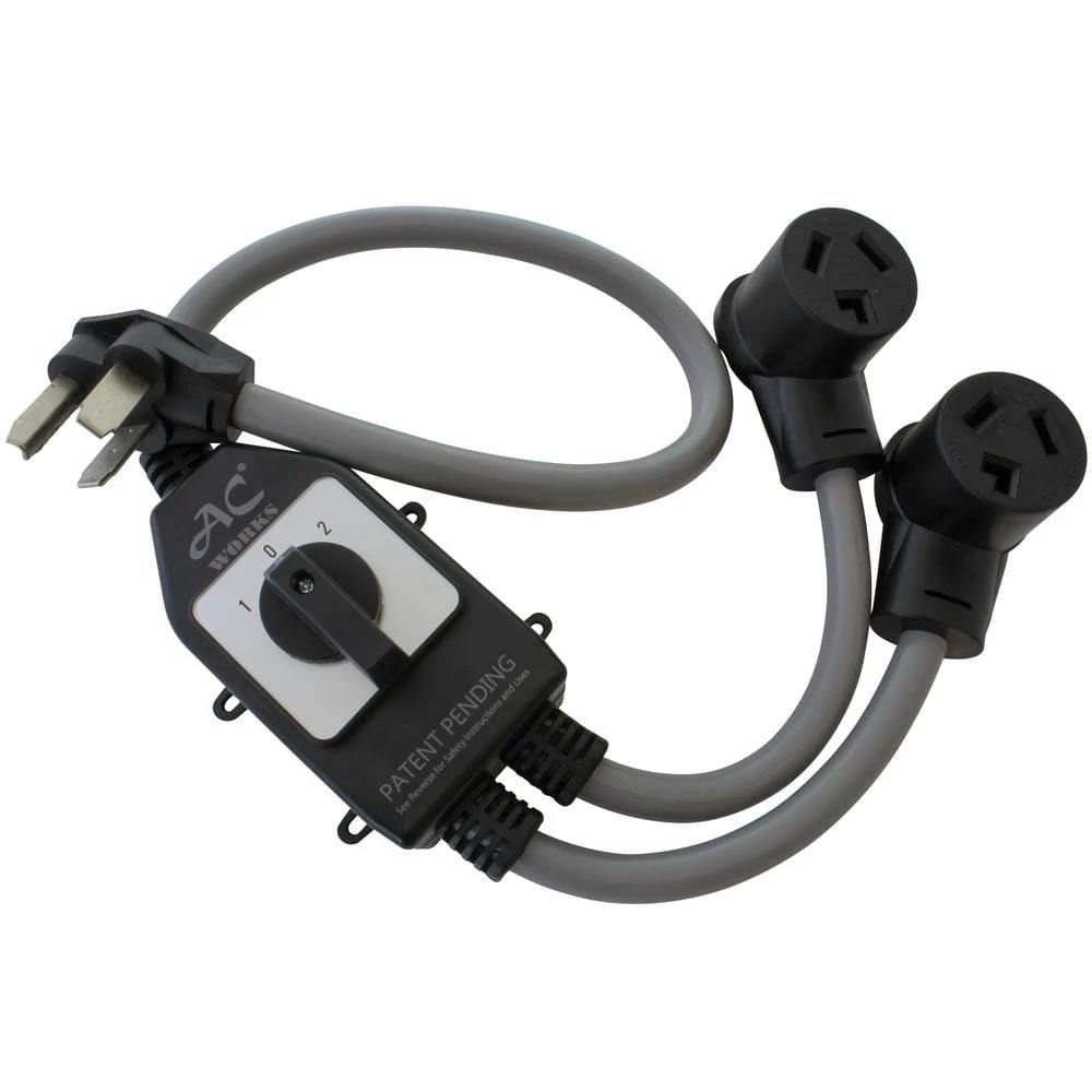 30 Amp 250-Volt NEMA 10-30 3-Prong Dryer Plug to 2 NEMA 10-30 3-Prong Dryer Connections with Switch by AC WORKS 3 30 Amp 250-Volt NEMA 10-30 3-Prong Dryer Plug to 2 NEMA 10-30 3-Prong Dryer Connections with Switch by AC WORKS
