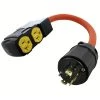 1.5FT 10/3 STW Flexible Cord With L14-20P 20 Amp 4-Prong Locking Plug to (4) Household Outlets with 20A Breaker by AC WORKS
