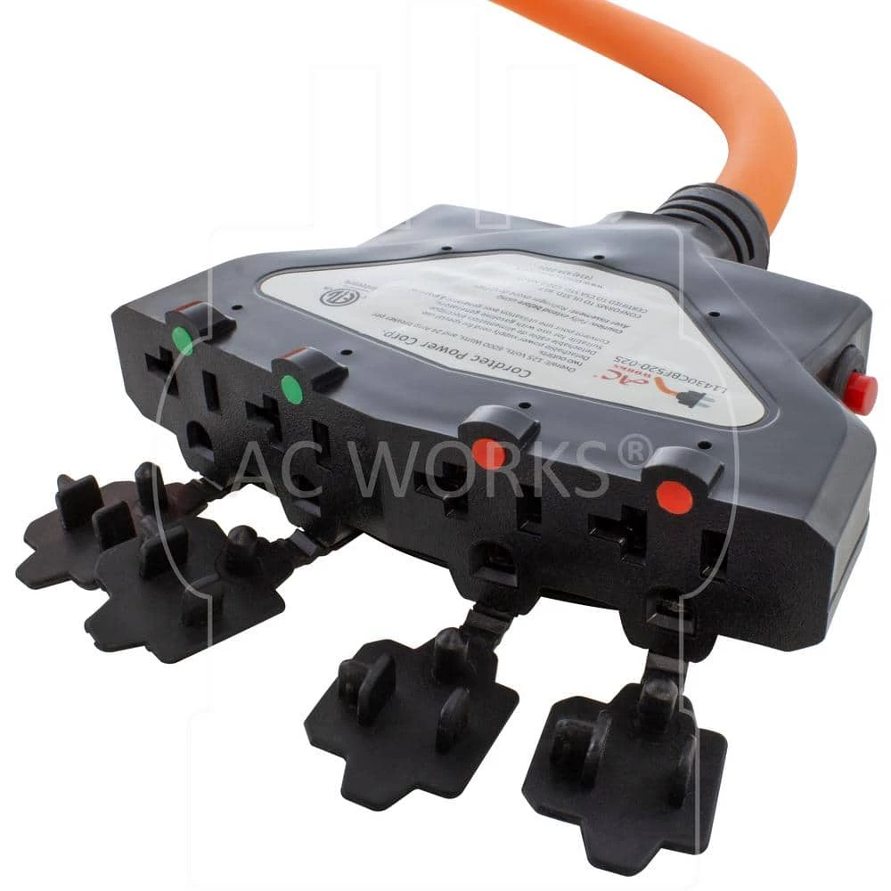 25 ft. L14-30P 30 Amp 4-Prong Locking Plug to (4) Home Outlets with 24 Amp Breaker by AC WORKS 6 25 ft. L14-30P 30 Amp 4-Prong Locking Plug to (4) Home Outlets with 24 Amp Breaker by AC WORKS - Image 4