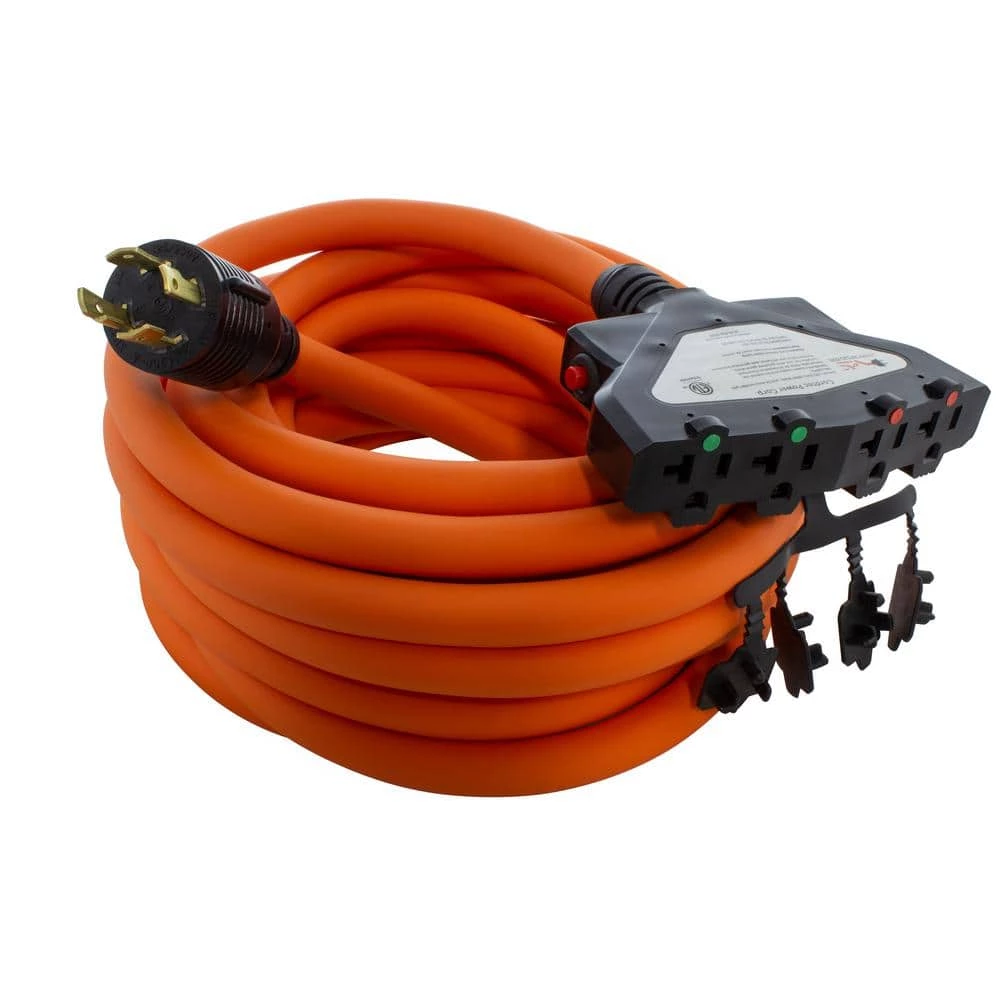 25 ft. L14-30P 30 Amp 4-Prong Locking Plug to (4) Home Outlets with 24 Amp Breaker by AC WORKS 3 25 ft. L14-30P 30 Amp 4-Prong Locking Plug to (4) Home Outlets with 24 Amp Breaker by AC WORKS