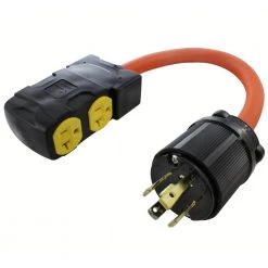 1.5FT 10/3 STW Flexible Cord With L14-30P 30 Amp 4-Prong Locking Plug to (4) Household Outlets with 20A Breaker by AC WORKS