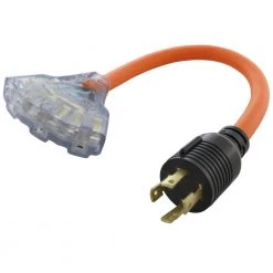 1.5 ft. 30 Amp 4-Prong NEMA Generator Plug to (3) NEMA 6-15/20 Tri-Outlets with Power Indicator by AC WORKS