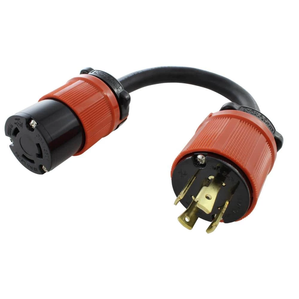 1 ft. Adapter Cord 3-Phase 30 Amp 250-Volt L15-30P 4-Prong Plug to L6-30R Locking 250-Volt Connector by AC WORKS 3 1 ft. Adapter Cord 3-Phase 30 Amp 250-Volt L15-30P 4-Prong Plug to L6-30R Locking 250-Volt Connector by AC WORKS