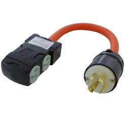 1.5 FT. L21-30P 30 Amp 5-Prong Locking Plug to (4) household Outlets with 20 Amp Breakers by AC WORKS