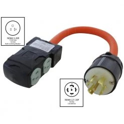1.5 FT. L21-30P 30 Amp 5-Prong Locking Plug to (4) household Outlets with 20 Amp Breakers by AC WORKS -AC WORKS Shop ac works extension cord accessories l2130cbf520 c3 1000