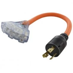 1.5 ft. 30 Amp 250-Volt L6-30 Plug to (3) NEMA 6-15/20 Tri-Outlets with Power Indicator by AC WORKS