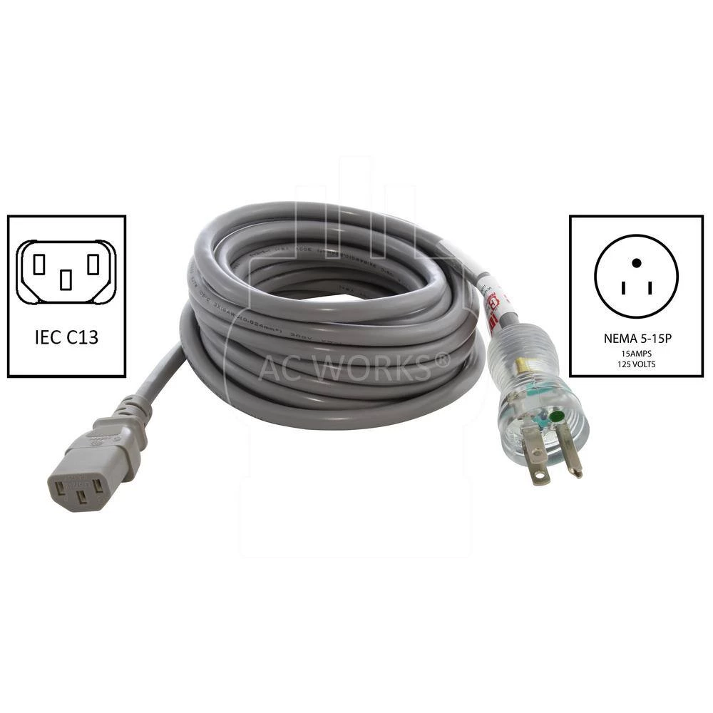 8 ft. 13 Amp Medical Grade Power Cord with IEC C13 Connector by AC WORKS 4 8 ft. 13 Amp Medical Grade Power Cord with IEC C13 Connector by AC WORKS - Image 2
