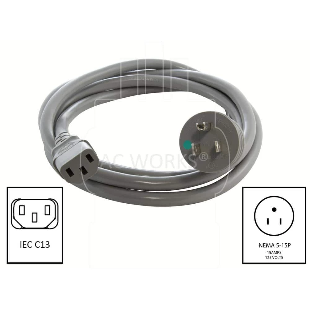 15 Amp 6 ft. 14/3 in. Medical Grade Power Cord to IEC C13 End by AC WORKS 4 15 Amp 6 ft. 14/3 in. Medical Grade Power Cord to IEC C13 End by AC WORKS - Image 2