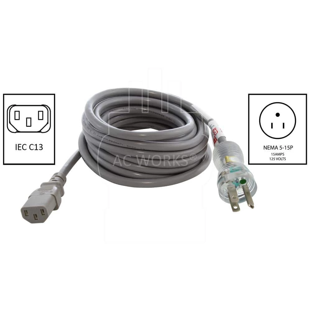 8 ft. 15 Amp 14/3 Medical Grade Power Cord with IEC C13 Connector by AC WORKS 4 8 ft. 15 Amp 14/3 Medical Grade Power Cord with IEC C13 Connector by AC WORKS - Image 2