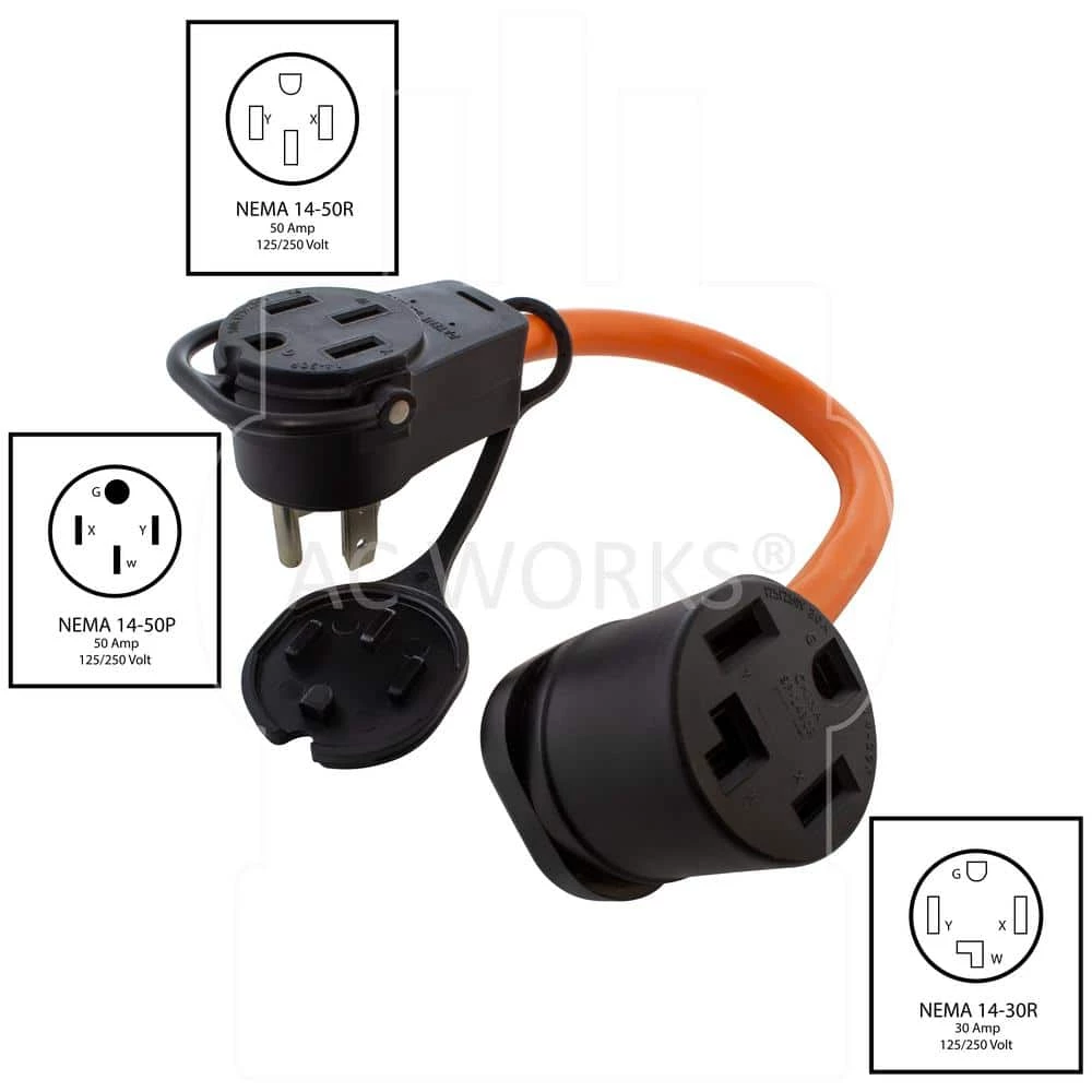 1.5 ft. 50 Amp 14-50 Piggy-Back Plug with 14-30R Connector Adapter Cord by AC WORKS 4 1.5 ft. 50 Amp 14-50 Piggy-Back Plug with 14-30R Connector Adapter Cord by AC WORKS - Image 2