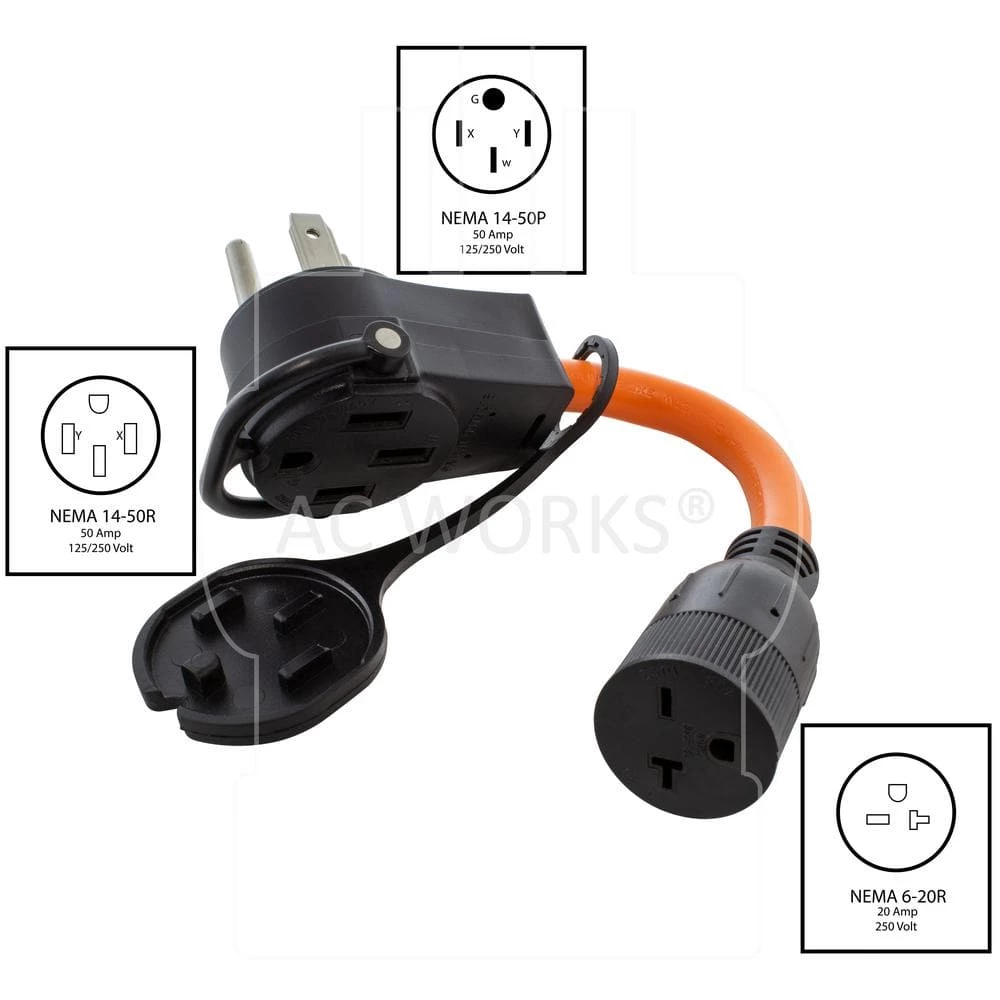 1 ft. 50 Amp 14-50 Piggy-Back Plug with 6-20R Connector Adapter Cord by AC WORKS 4 1 ft. 50 Amp 14-50 Piggy-Back Plug with 6-20R Connector Adapter Cord by AC WORKS - Image 2