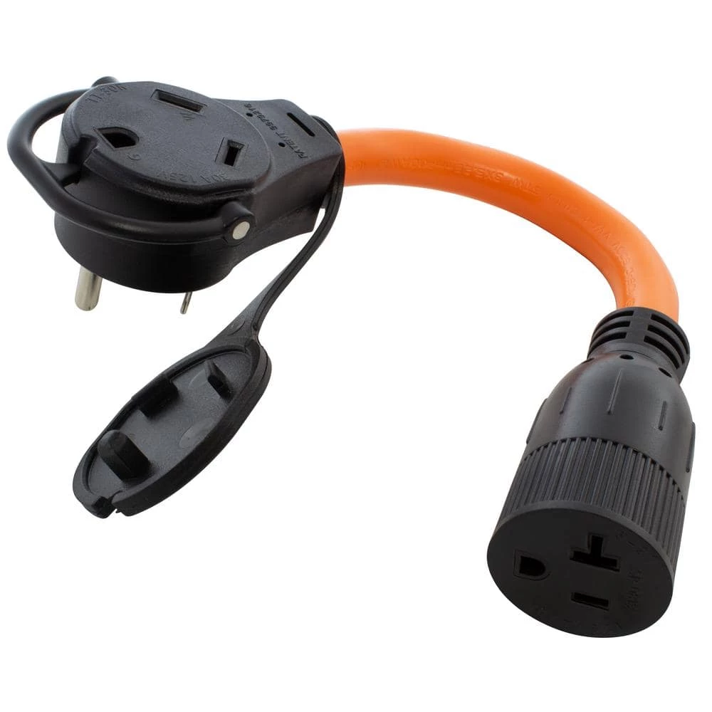 1 ft. 30 Amp RV Piggy-Back Plug with 15/20 Amp Household Connector by AC WORKS 3 1 ft. 30 Amp RV Piggy-Back Plug with 15/20 Amp Household Connector by AC WORKS