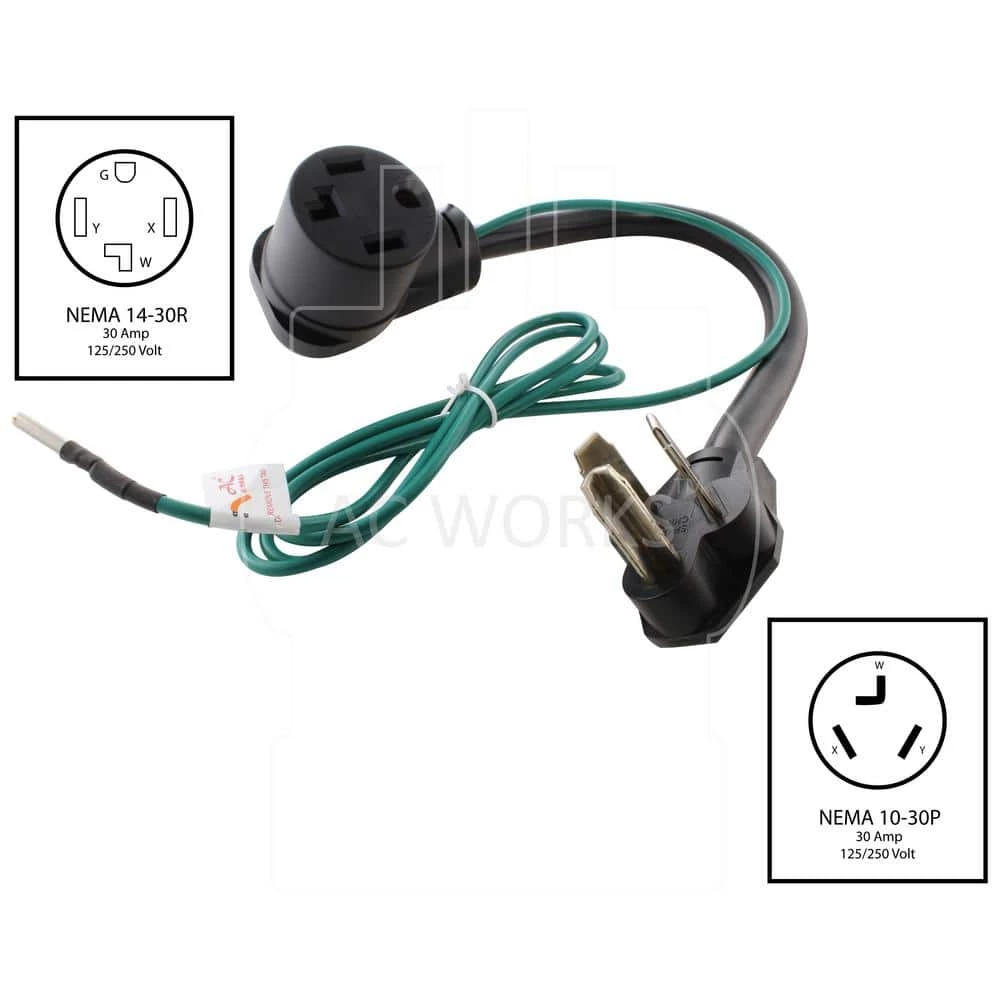 1.5 ft. 3-Prong 30 Amp Dryer Plug to 4-Prong Dryer Female Connector Adapter by AC WORKS 5 1.5 ft. 3-Prong 30 Amp Dryer Plug to 4-Prong Dryer Female Connector Adapter by AC WORKS - Image 3