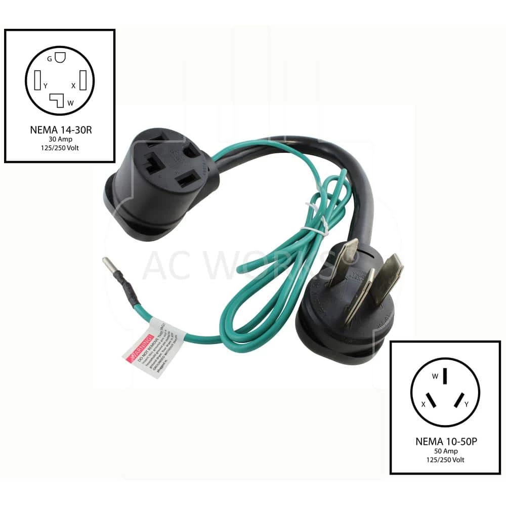 3-Prong 50A Dryer/Range Plug to 4-Prong Dryer Female Connector Adapter by AC WORKS 4 3-Prong 50A Dryer/Range Plug to 4-Prong Dryer Female Connector Adapter by AC WORKS - Image 2