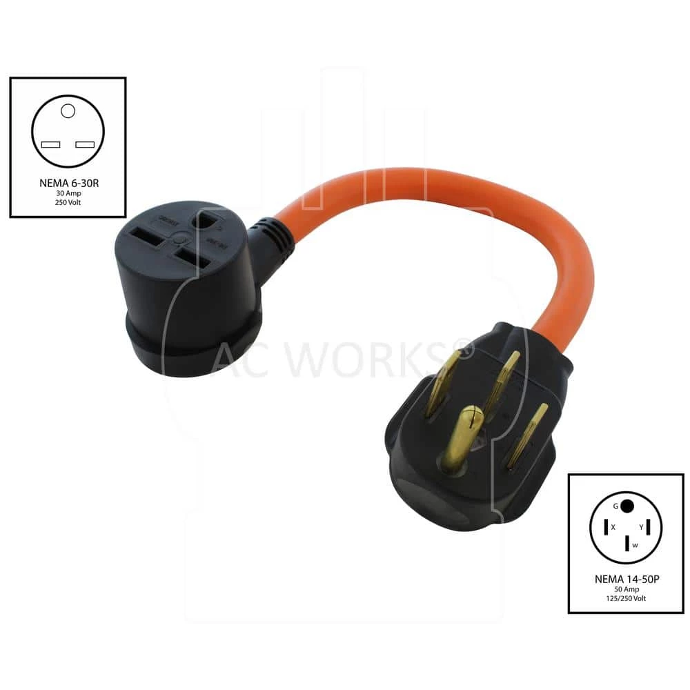 1.5 ft 14-50P 4-Prong Range/Generator Plug to 6-30R 3-Prong 30 Amp 250-Volt HVAC Female Adapter by AC WORKS 4 1.5 ft 14-50P 4-Prong Range/Generator Plug to 6-30R 3-Prong 30 Amp 250-Volt HVAC Female Adapter by AC WORKS - Image 2