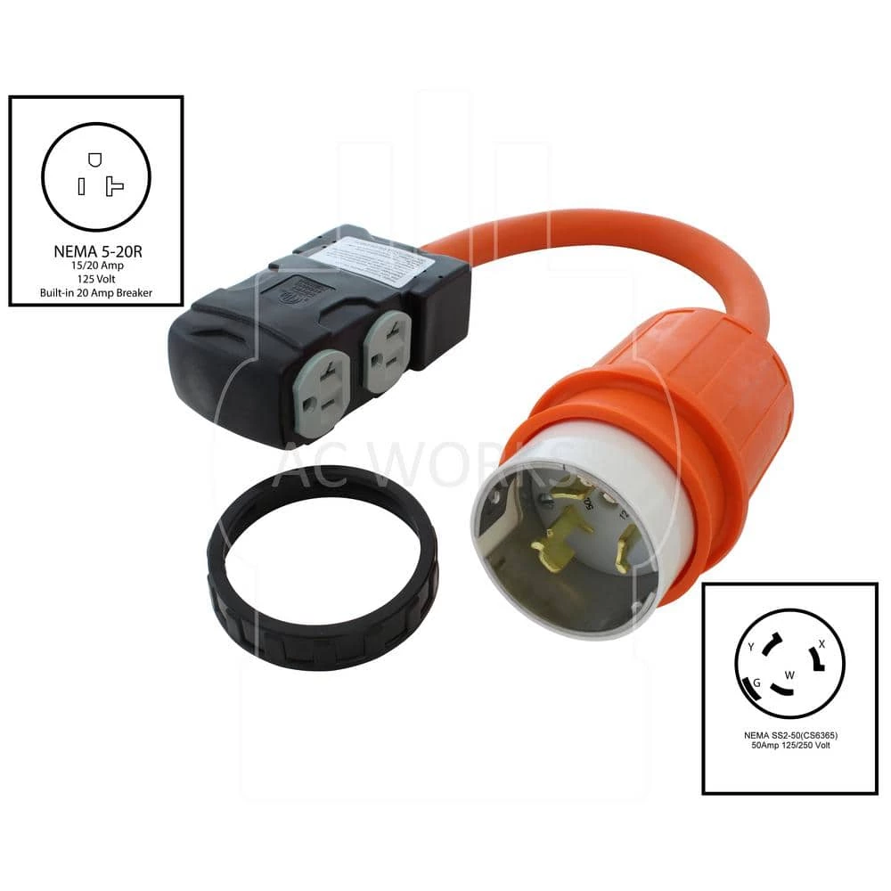 1.5 ft. SS2-50P Marine Plug to (4) Home Outlets with 20 Amp Breaker by AC WORKS 4 1.5 ft. SS2-50P Marine Plug to (4) Home Outlets with 20 Amp Breaker by AC WORKS - Image 2