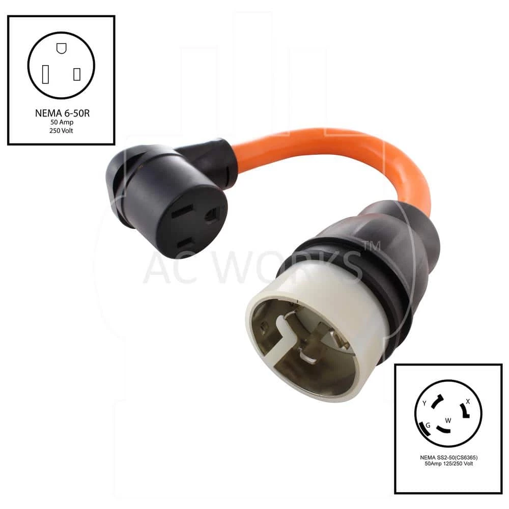 1.5 ft. 50 Amp 125/250-Volt SS2-50P/CS6365 Locking Plug to 6-50R Welder Adapter Cord by AC WORKS 4 1.5 ft. 50 Amp 125/250-Volt SS2-50P/CS6365 Locking Plug to 6-50R Welder Adapter Cord by AC WORKS - Image 2