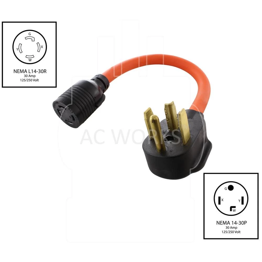 AC Connectors 1.5 ft. 10/4 30 Amp 4-Prong Dryer Plug to L14-30R 4-Prong 30 Amp Generator Locking Female by AC WORKS 4 AC Connectors 1.5 ft. 10/4 30 Amp 4-Prong Dryer Plug to L14-30R 4-Prong 30 Amp Generator Locking Female by AC WORKS - Image 2