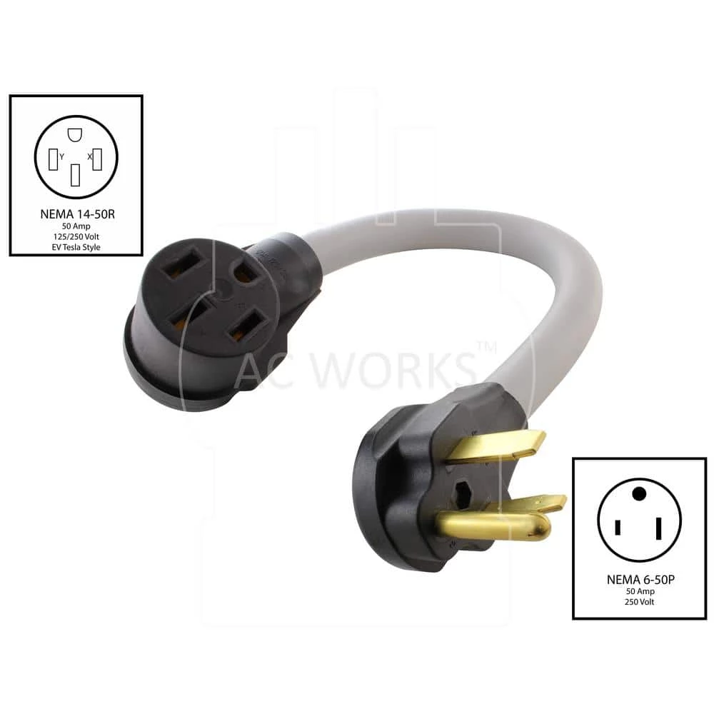 1.5 ft. 6/3 STW EV Charging Adapter NEMA 6-50P 50 Amp Welder Plug to 50 Amp Electric Vehicle Adapter Cord for Tesla by AC WORKS 4 1.5 ft. 6/3 STW EV Charging Adapter NEMA 6-50P 50 Amp Welder Plug to 50 Amp Electric Vehicle Adapter Cord for Tesla by AC WORKS - Image 2