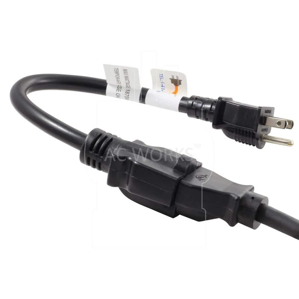 AC Connector 1 ft. 12 AWG 15 Amp to 20 Amp Plug Adapter Cord NEMA 5-15P to 5-15/20R (20 Amp T-Blade) by AC WORKS 8 AC Connector 1 ft. 12 AWG 15 Amp to 20 Amp Plug Adapter Cord NEMA 5-15P to 5-15/20R (20 Amp T-Blade) by AC WORKS - Image 6