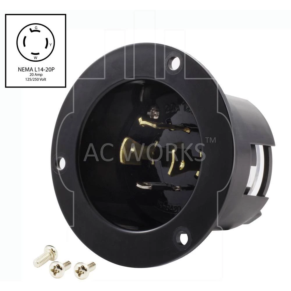 20-Amp Locking 4-Prong 125/250-Volt NEMA L14-20P Flanged Power Input Inlet by AC WORKS 4 20-Amp Locking 4-Prong 125/250-Volt NEMA L14-20P Flanged Power Input Inlet by AC WORKS - Image 2