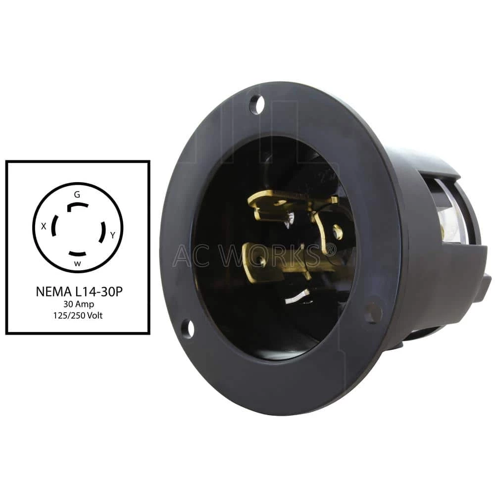 30-Amp Locking 4-Prong 125/250-Volt NEMA L14-30P Flanged Power Input Inlet by AC WORKS 4 30-Amp Locking 4-Prong 125/250-Volt NEMA L14-30P Flanged Power Input Inlet by AC WORKS - Image 2