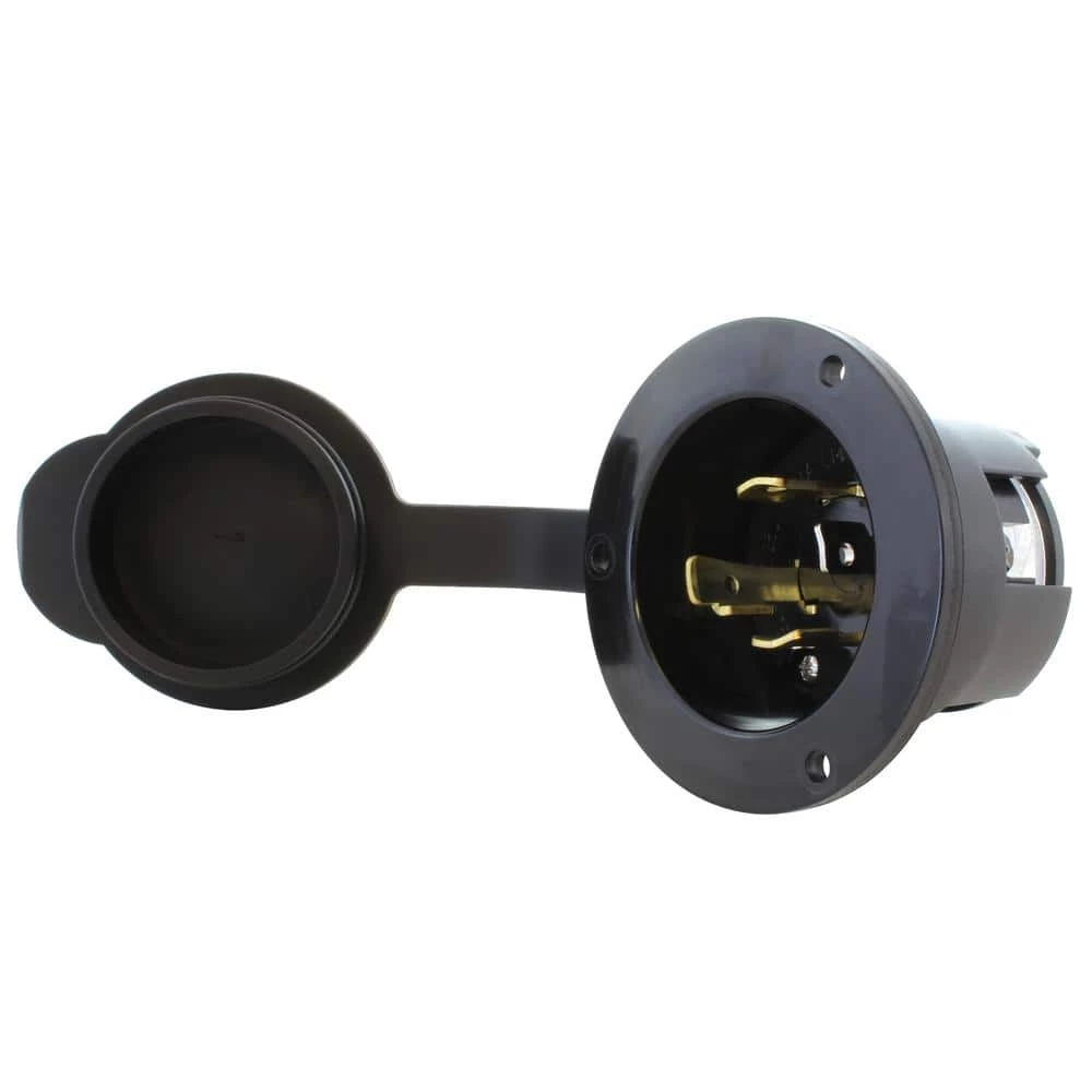 30-Amp Locking 4-Prong 125/250-Volt NEMA L14-30P Flanged Power Input Inlet With Weather Cover by AC WORKS 3 30-Amp Locking 4-Prong 125/250-Volt NEMA L14-30P Flanged Power Input Inlet With Weather Cover by AC WORKS