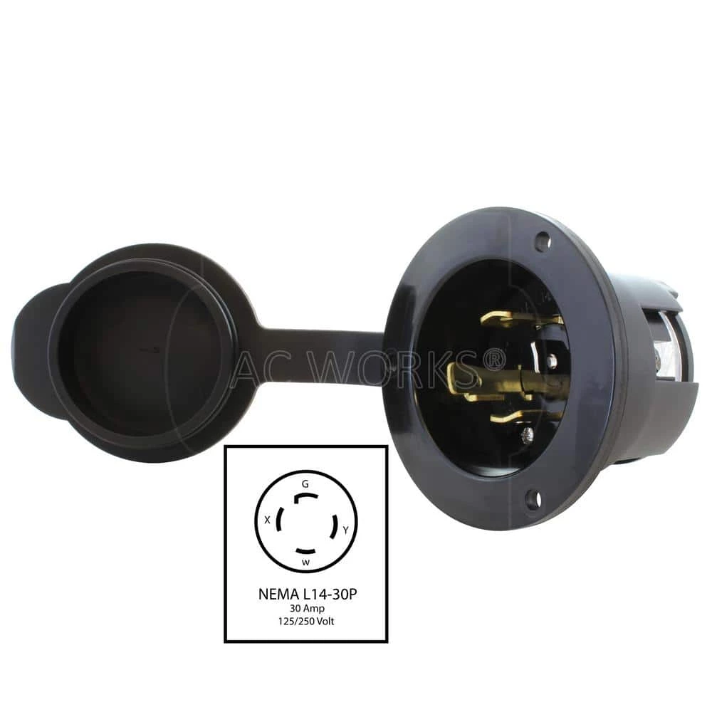 30-Amp Locking 4-Prong 125/250-Volt NEMA L14-30P Flanged Power Input Inlet With Weather Cover by AC WORKS 4 30-Amp Locking 4-Prong 125/250-Volt NEMA L14-30P Flanged Power Input Inlet With Weather Cover by AC WORKS - Image 2
