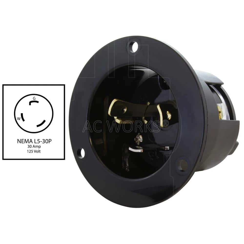 30-Amp Locking 3-Prong 125-Volt NEMA L5-30P Flanged Power Input Inlet by AC WORKS 4 30-Amp Locking 3-Prong 125-Volt NEMA L5-30P Flanged Power Input Inlet by AC WORKS - Image 2