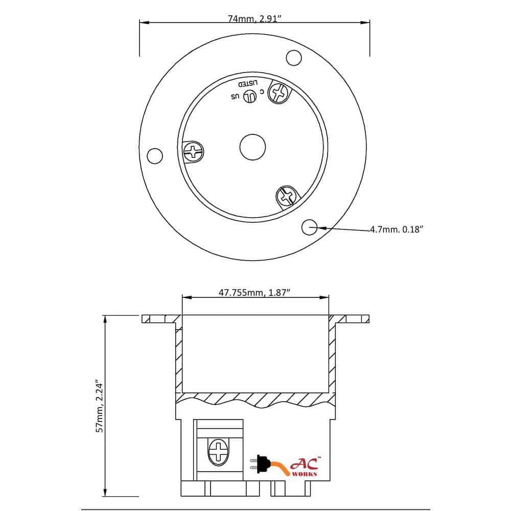 30 Amp Locking 3-Prong 250-Volt NEMA L6-30P Flanged Power Input Inlet by AC WORKS 7 30 Amp Locking 3-Prong 250-Volt NEMA L6-30P Flanged Power Input Inlet by AC WORKS - Image 5