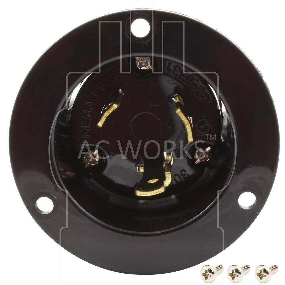 30 Amp Locking 3-Prong 250-Volt NEMA L6-30P Flanged Power Input Inlet by AC WORKS 5 30 Amp Locking 3-Prong 250-Volt NEMA L6-30P Flanged Power Input Inlet by AC WORKS - Image 3