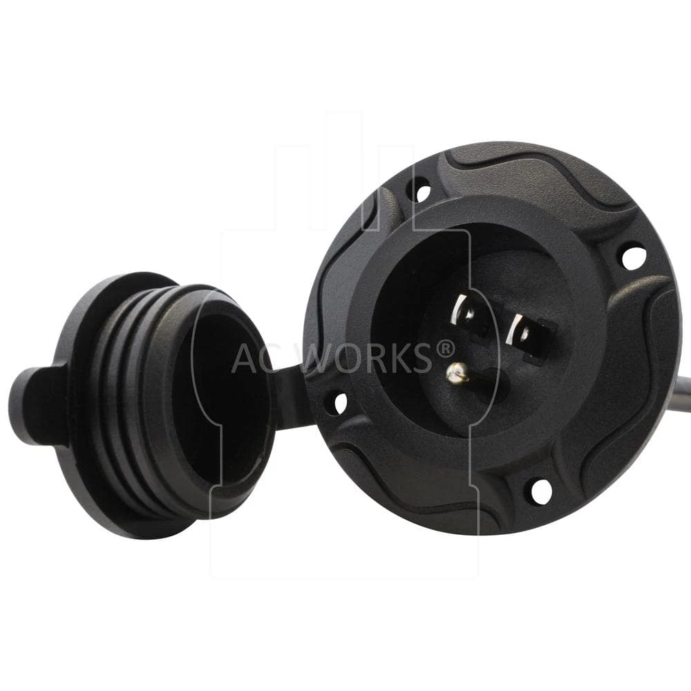 1.5 ft. 12/3 15 Amp 125-Volt NEMA 5-15P Flanged Power Input Inlet Extension Cord with Cover by AC WORKS 5 1.5 ft. 12/3 15 Amp 125-Volt NEMA 5-15P Flanged Power Input Inlet Extension Cord with Cover by AC WORKS - Image 3