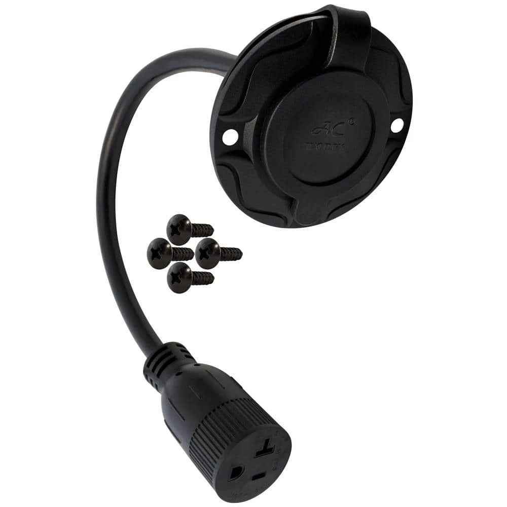 1.5 ft. 12/3 15 Amp 125-Volt NEMA 5-15P Flanged Power Input Inlet Extension Cord with Cover by AC WORKS 3 1.5 ft. 12/3 15 Amp 125-Volt NEMA 5-15P Flanged Power Input Inlet Extension Cord with Cover by AC WORKS