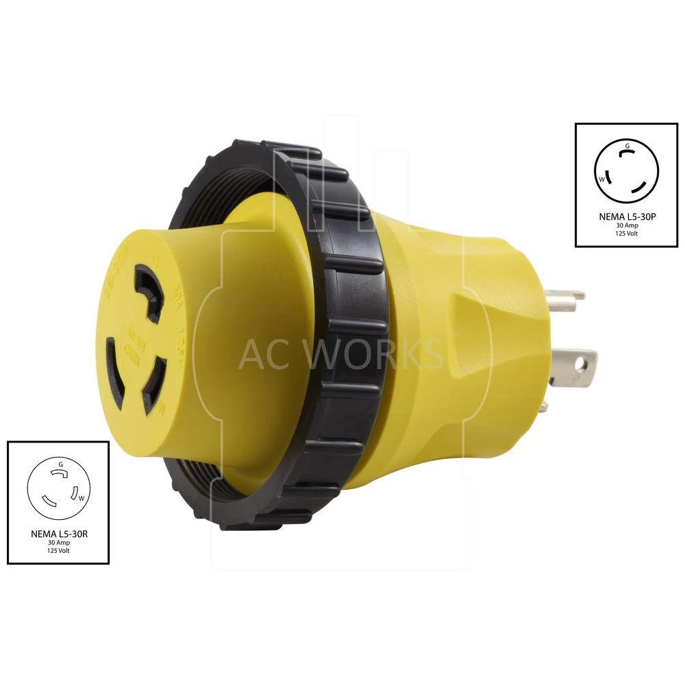 AC Connectors RV/Marine Adapter 30 Amp 3-Prong Locking Plug to 30 Amp RV/Marine L5-30R Detachable Inlet by AC WORKS 4 AC Connectors RV/Marine Adapter 30 Amp 3-Prong Locking Plug to 30 Amp RV/Marine L5-30R Detachable Inlet by AC WORKS - Image 2