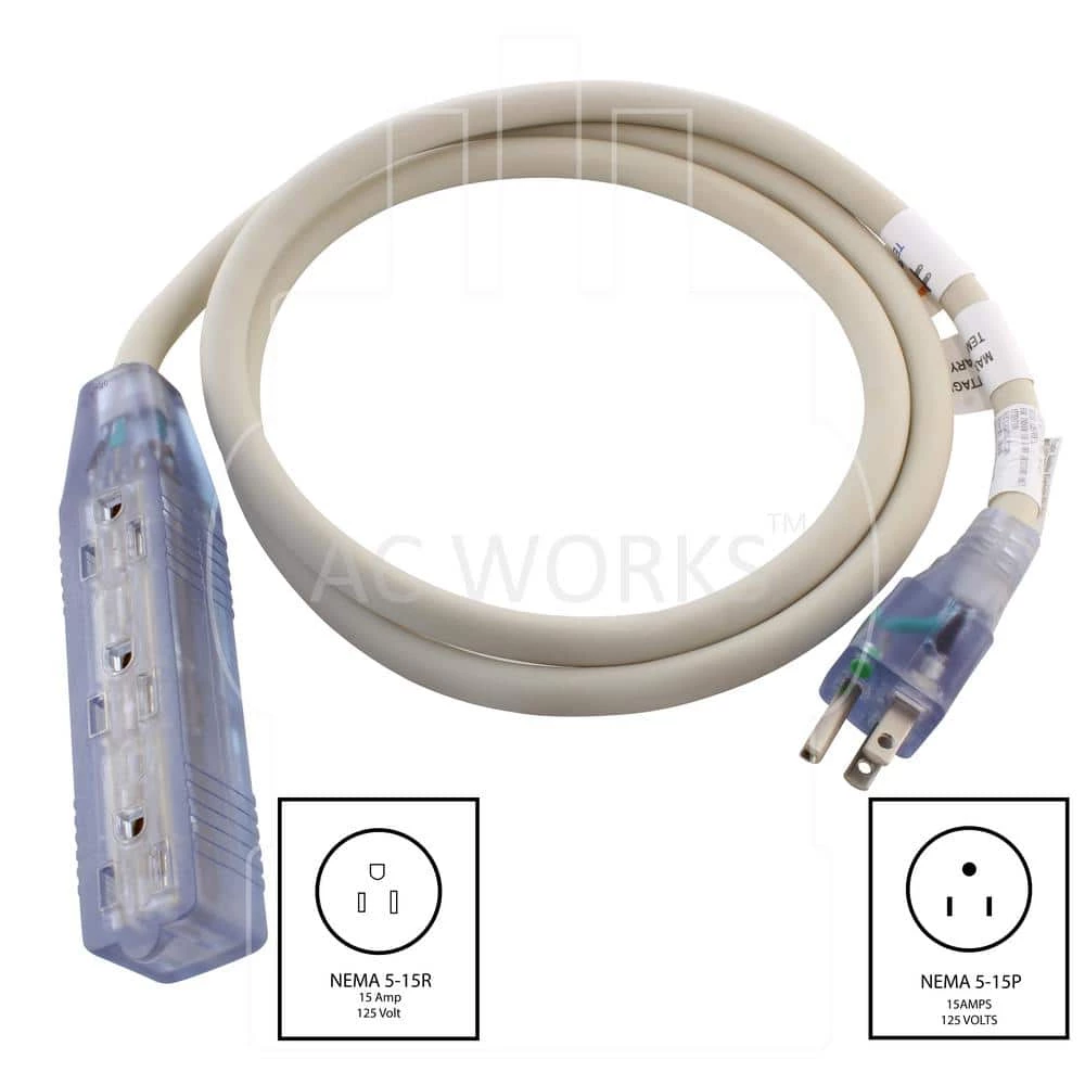 5 ft. 15-Amp 12/3 Heavy Duty Tri-Outlet Power Strip Cord with Power Indicator by AC WORKS 4 5 ft. 15-Amp 12/3 Heavy Duty Tri-Outlet Power Strip Cord with Power Indicator by AC WORKS - Image 2