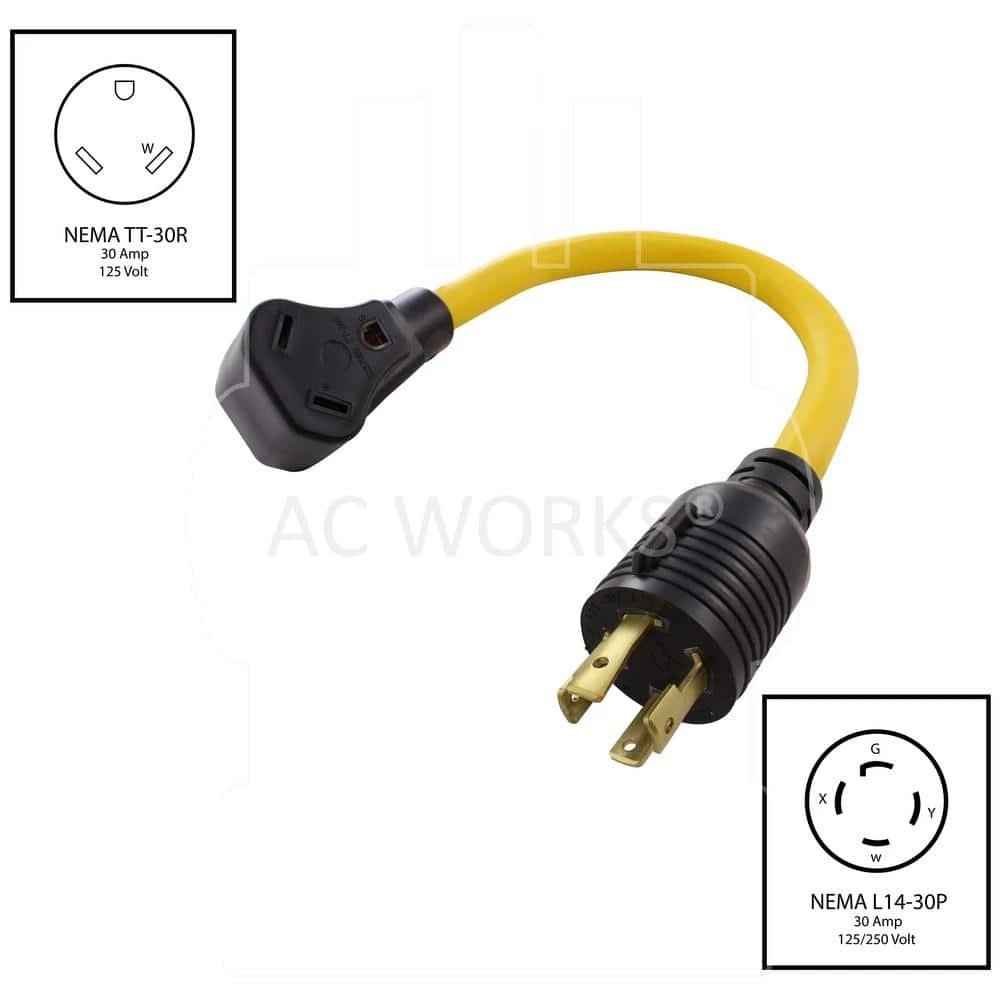 AC Connectors 1.5 ft. 10/3 L14-30P 30 Amp 4-Prong Locking Plug to 30 Amp RV Generator Adapter by AC WORKS 4 AC Connectors 1.5 ft. 10/3 L14-30P 30 Amp 4-Prong Locking Plug to 30 Amp RV Generator Adapter by AC WORKS - Image 2