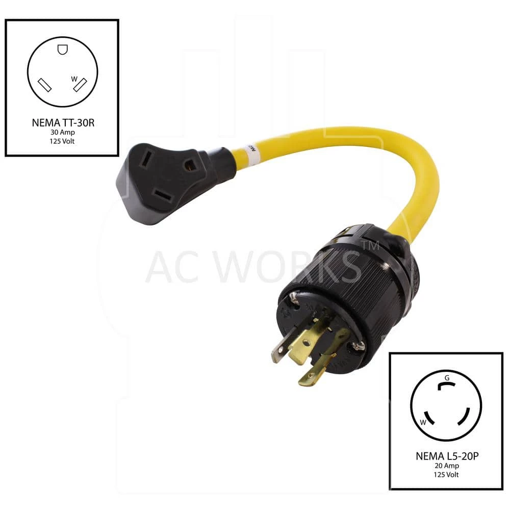AC Connectors 1.5 ft. 10/3 L5-20P 20 Amp 3-Prong Locking Plug to 30 Amp RV Generator Adapter by AC WORKS 4 AC Connectors 1.5 ft. 10/3 L5-20P 20 Amp 3-Prong Locking Plug to 30 Amp RV Generator Adapter by AC WORKS - Image 2