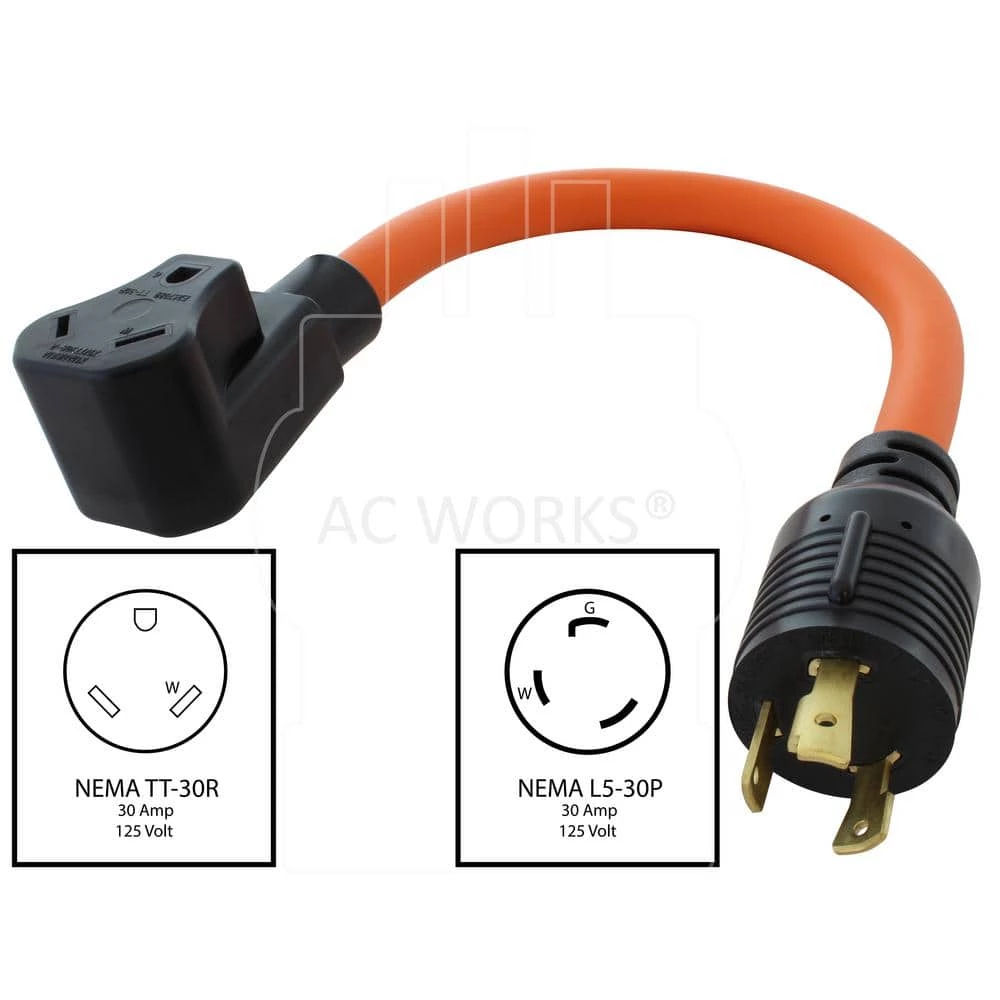 AC Connectors 1.5 ft. 10/3 L5-30P 30 Amp 3-Prong Locking Plug to 30 Amp RV Generator Adapter by AC WORKS 4 AC Connectors 1.5 ft. 10/3 L5-30P 30 Amp 3-Prong Locking Plug to 30 Amp RV Generator Adapter by AC WORKS - Image 2