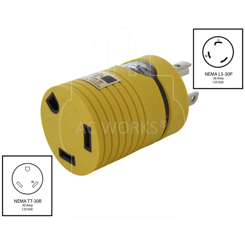 RV Generator Adapter NEMA L5-30P 30 Amp 125-Volt Locking Plug to RV TT-30R 30 Amp RV Female Connector by AC WORKS 4 RV Generator Adapter NEMA L5-30P 30 Amp 125-Volt Locking Plug to RV TT-30R 30 Amp RV Female Connector by AC WORKS - Image 2