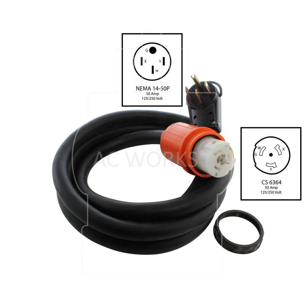 50 ft. 6/4 SOOW 50 Amp NEMA 14-50P to CS6364 Generator Rubber Transfer Switch Power Cord by AC WORKS 4 50 ft. 6/4 SOOW 50 Amp NEMA 14-50P to CS6364 Generator Rubber Transfer Switch Power Cord by AC WORKS - Image 2