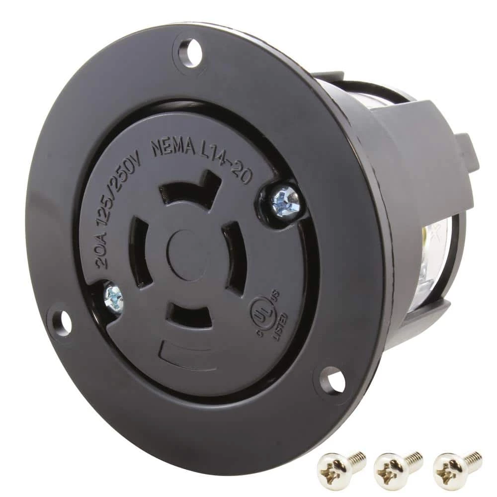 20 Amp 125/250-Volt NEMA L14-20R Flanged Mounting Locking Industrial Grade Outlet Receptacle by AC WORKS 3 20 Amp 125/250-Volt NEMA L14-20R Flanged Mounting Locking Industrial Grade Outlet Receptacle by AC WORKS