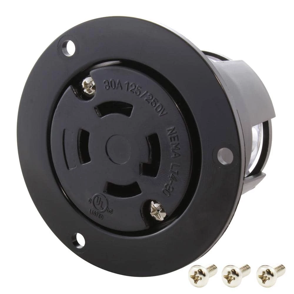 30 Amp 125/250-Volt NEMA L14-30R Flanged Mounting Locking Industrial Grade Outlet Receptacle by AC WORKS 3 30 Amp 125/250-Volt NEMA L14-30R Flanged Mounting Locking Industrial Grade Outlet Receptacle by AC WORKS