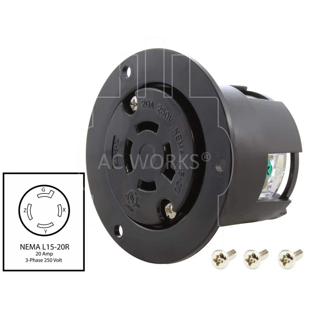 20 Amp 250-Volt 3-Phase Flanged Outlet UL and C-UL Listed by AC WORKS 4 20 Amp 250-Volt 3-Phase Flanged Outlet UL and C-UL Listed by AC WORKS - Image 2