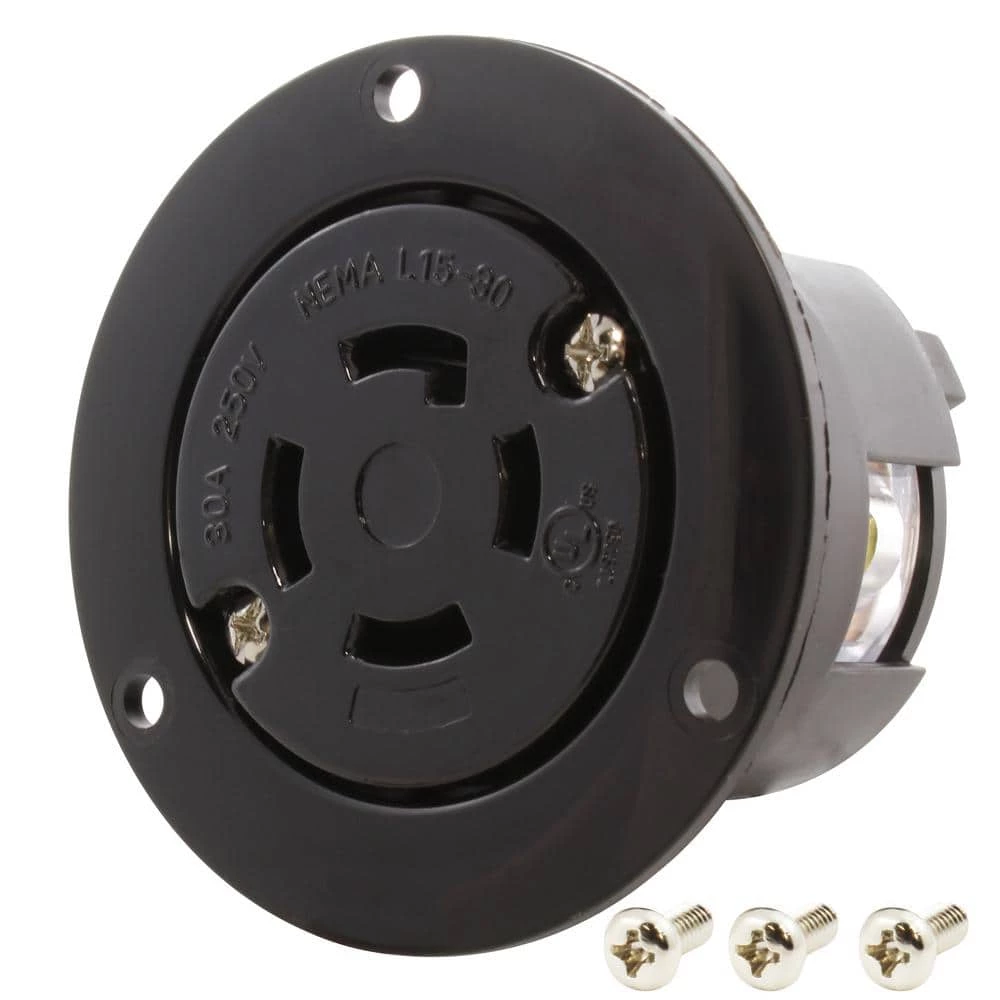 3-Phase 30 Amp 250-Volt NEMA L15-30R Flanged Mounting Locking Industrial Grade Receptacle by AC WORKS 3 3-Phase 30 Amp 250-Volt NEMA L15-30R Flanged Mounting Locking Industrial Grade Receptacle by AC WORKS