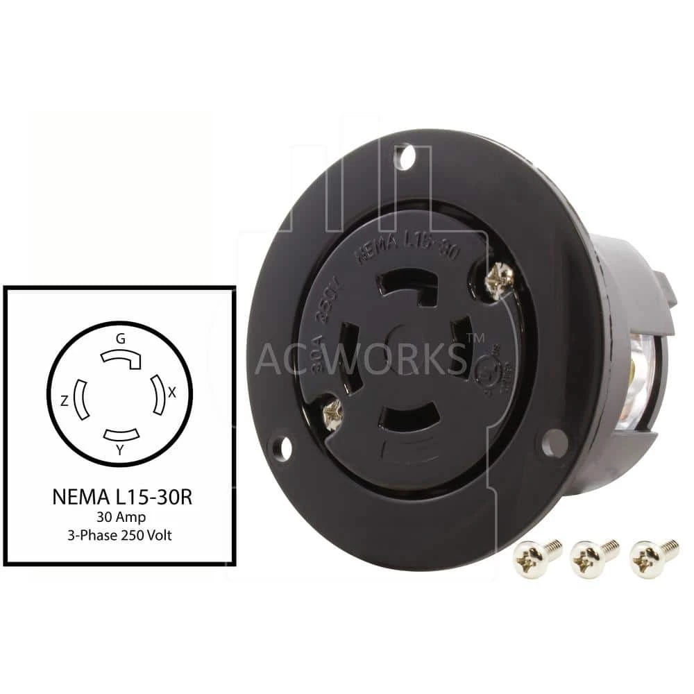 3-Phase 30 Amp 250-Volt NEMA L15-30R Flanged Mounting Locking Industrial Grade Receptacle by AC WORKS 4 3-Phase 30 Amp 250-Volt NEMA L15-30R Flanged Mounting Locking Industrial Grade Receptacle by AC WORKS - Image 2