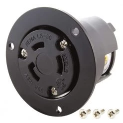 30-Amp 125-Volt NEMA L5-30R Flanged Mounting Locking Industrial Grade SIngle Outlet Receptacle by AC WORKS