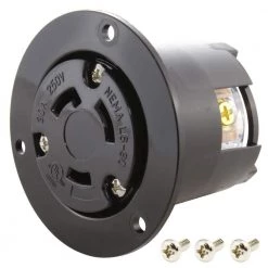 30-Amp 250-Volt NEMA L6-30R Flanged Mounting Locking Industrial Grade Single Outlet Receptacle by AC WORKS