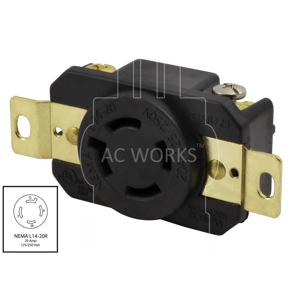 20-Amp 125/250-Volt NEMA L14-20R Flush Mounting Locking Industrial Grade Receptacle by AC WORKS 4 20-Amp 125/250-Volt NEMA L14-20R Flush Mounting Locking Industrial Grade Receptacle by AC WORKS - Image 2