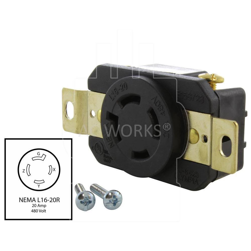 20 Amp 480-Volt 3-Phase Nema L16-20R Flush Mount Locking Industrial Grade Outlet by AC WORKS 4 20 Amp 480-Volt 3-Phase Nema L16-20R Flush Mount Locking Industrial Grade Outlet by AC WORKS - Image 2